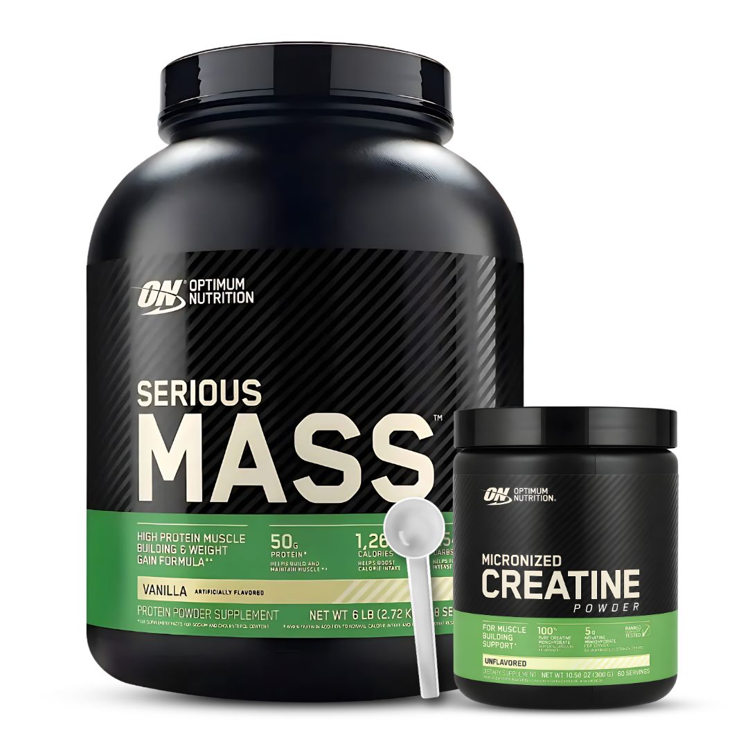 SERIOUS MASS 6 LB GANADOR DE MASA - VAINILLA + CREATINA OPTIMUM NUTRITION 300 G + SCOOP - 1