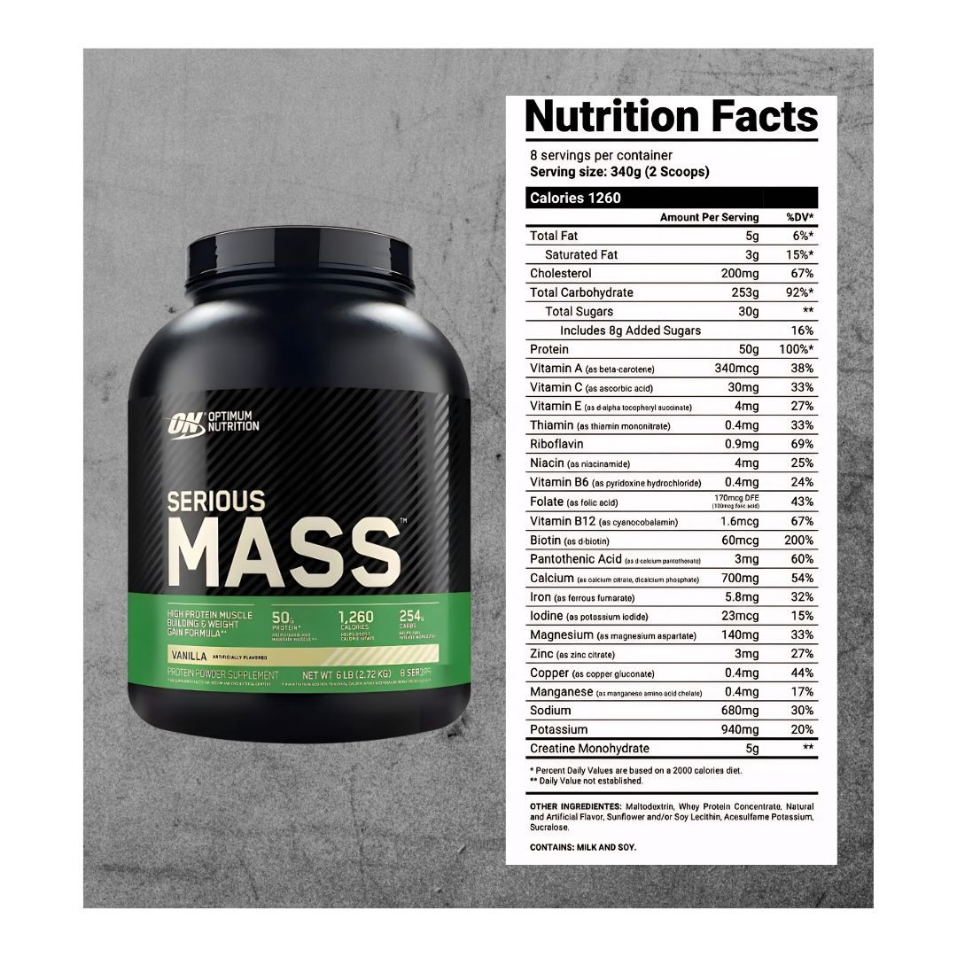SERIOUS MASS 6 LB GANADOR DE MASA - VAINILLA + CREATINA OPTIMUM NUTRITION 300 G + SCOOP - 2