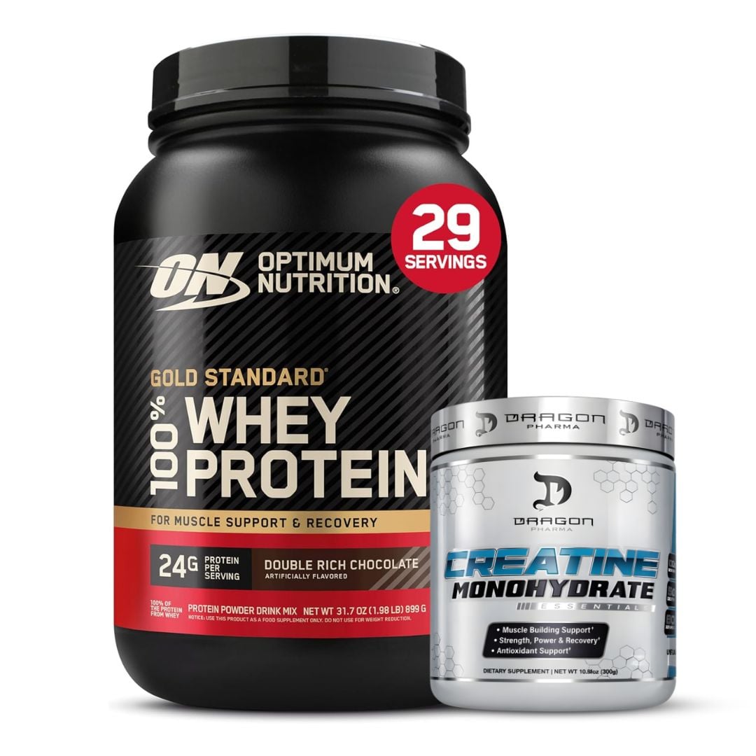 PROTEINA GOLD STANDARD WHEY 2 LB - DOUBLE RICH CHOCOLATE + CREATINA DRAGON PHARMA 300 G - 1