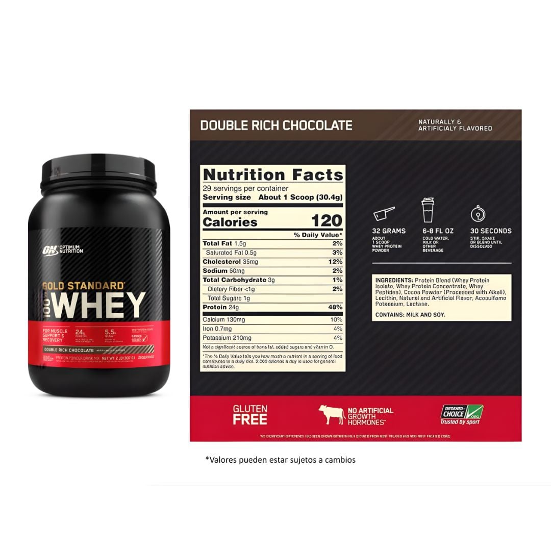 PROTEINA GOLD STANDARD WHEY 2 LB - DOUBLE RICH CHOCOLATE + CREATINA DRAGON PHARMA 300 G - 2