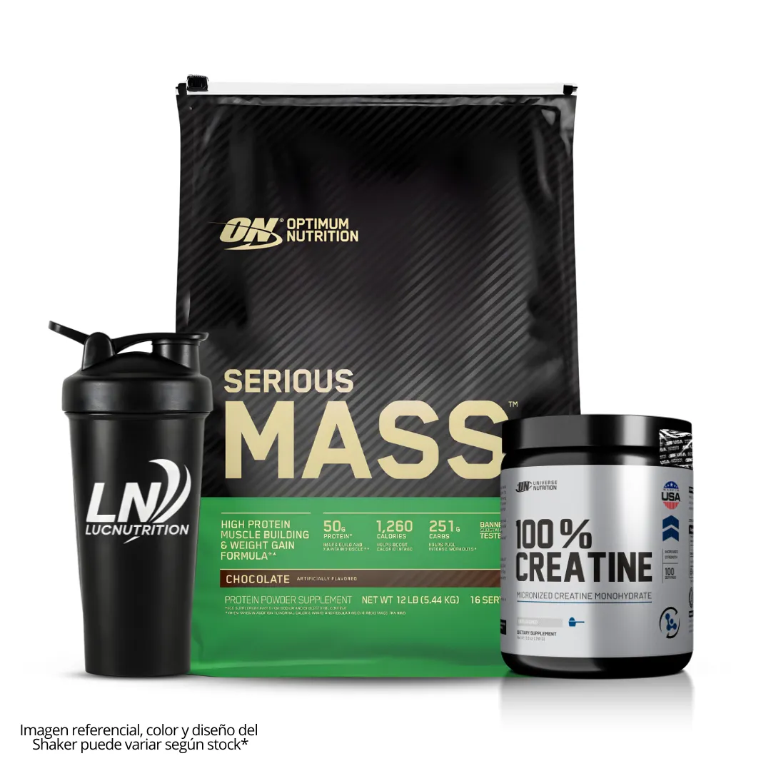 SERIOUS MASS 12 LB GANADOR DE MASA - CHOCOLATE + CREATINA UNIVERSE NUTRITION 250 G + SHAKER - 1