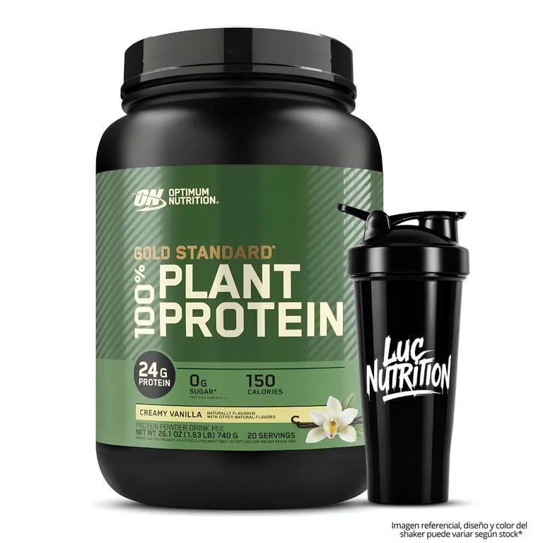 PROTEÍNA VEGANA GOLD STANDARD 100% PLANT PROTEIN / 740 GRAMOS - CREAMY VAINILLA + SHAKER - 1