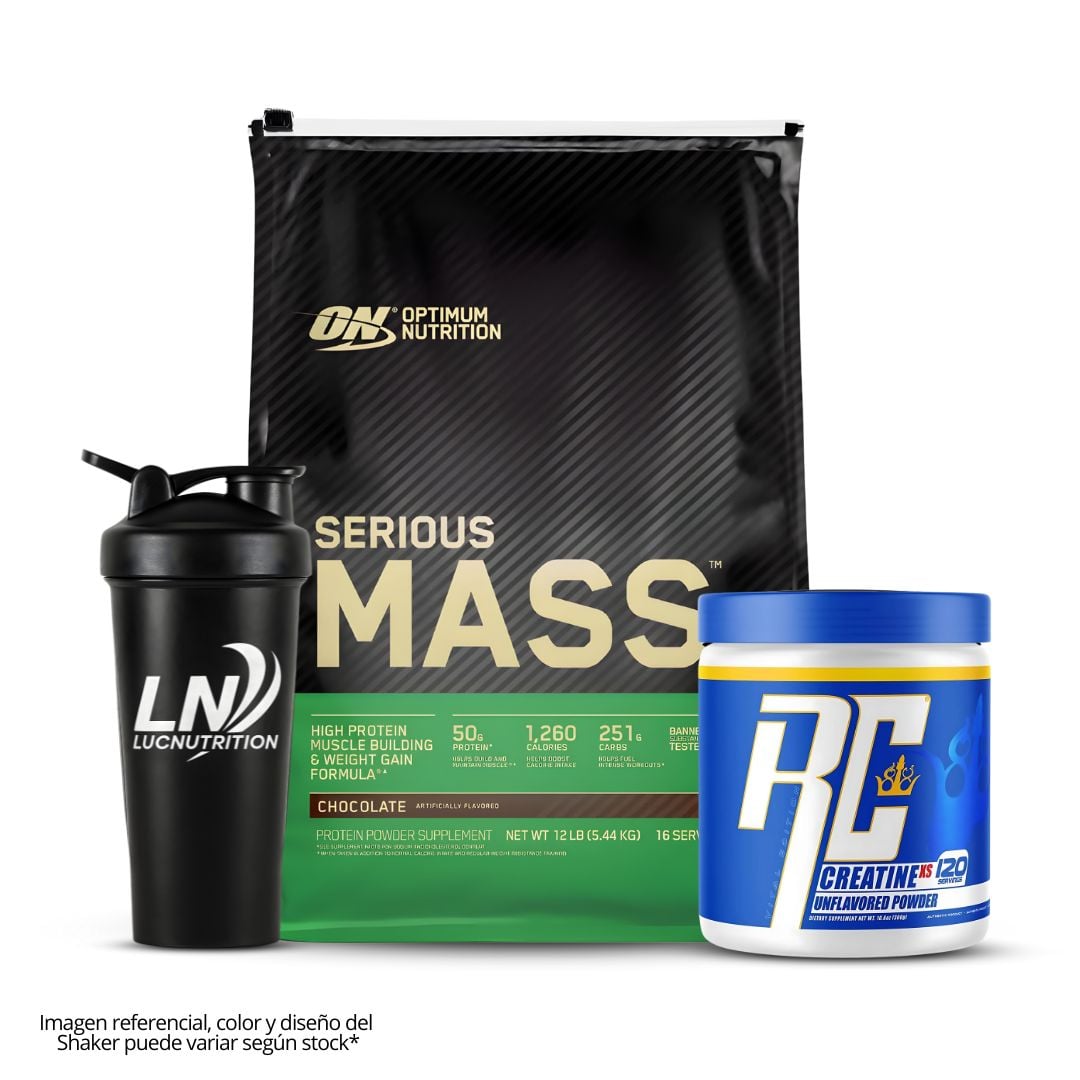 SERIOUS MASS 12 LB GANADOR DE MASA - CHOCOLATE + CREATINA RONNIE COLEMAN 300 G + SHAKER - 1