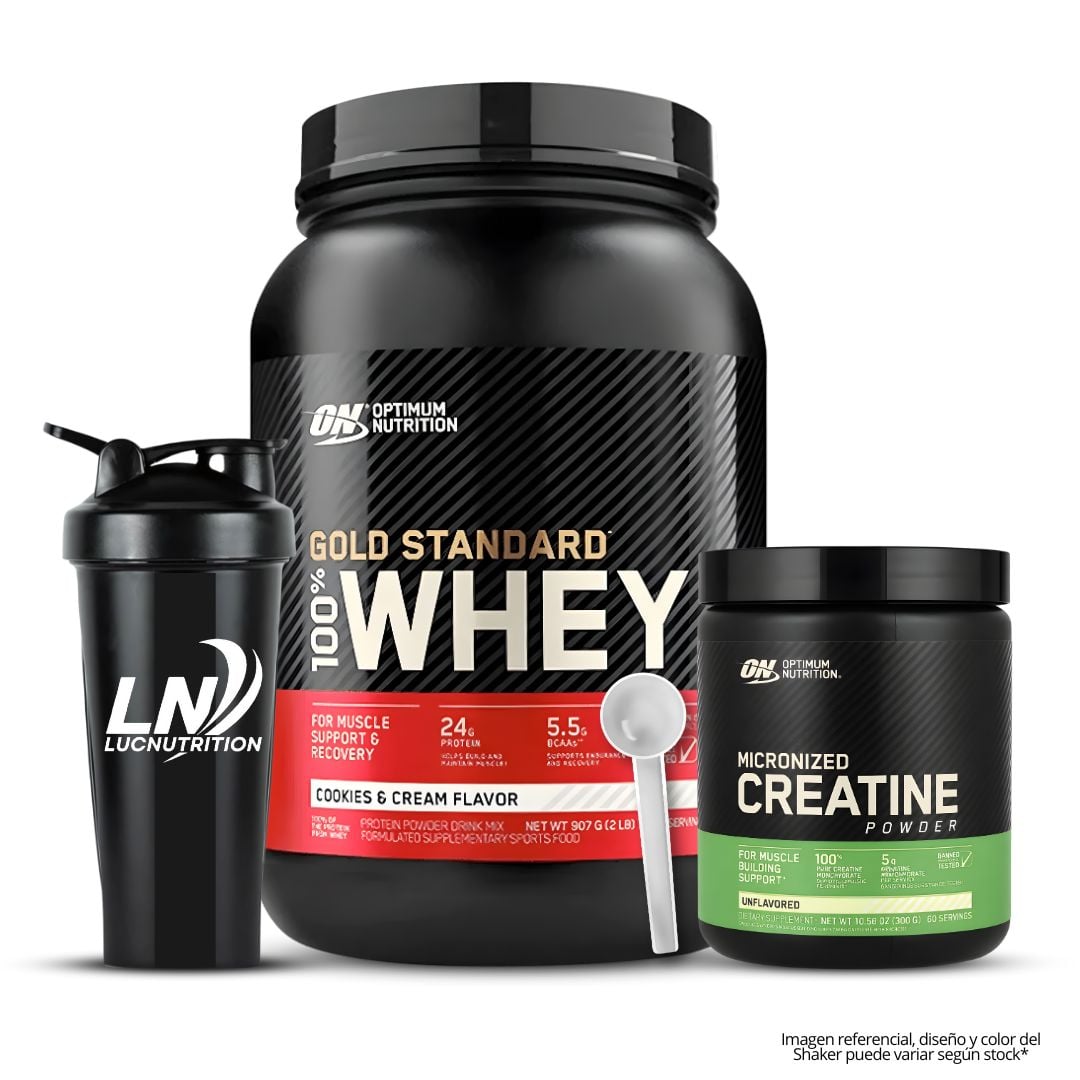 GOLD STANDARD WHEY 1.85 LB - COOKIE AND CREAM + CREATINA OPTIMUM NUTRITION 300 G + SHAKER + SCOOP - 1