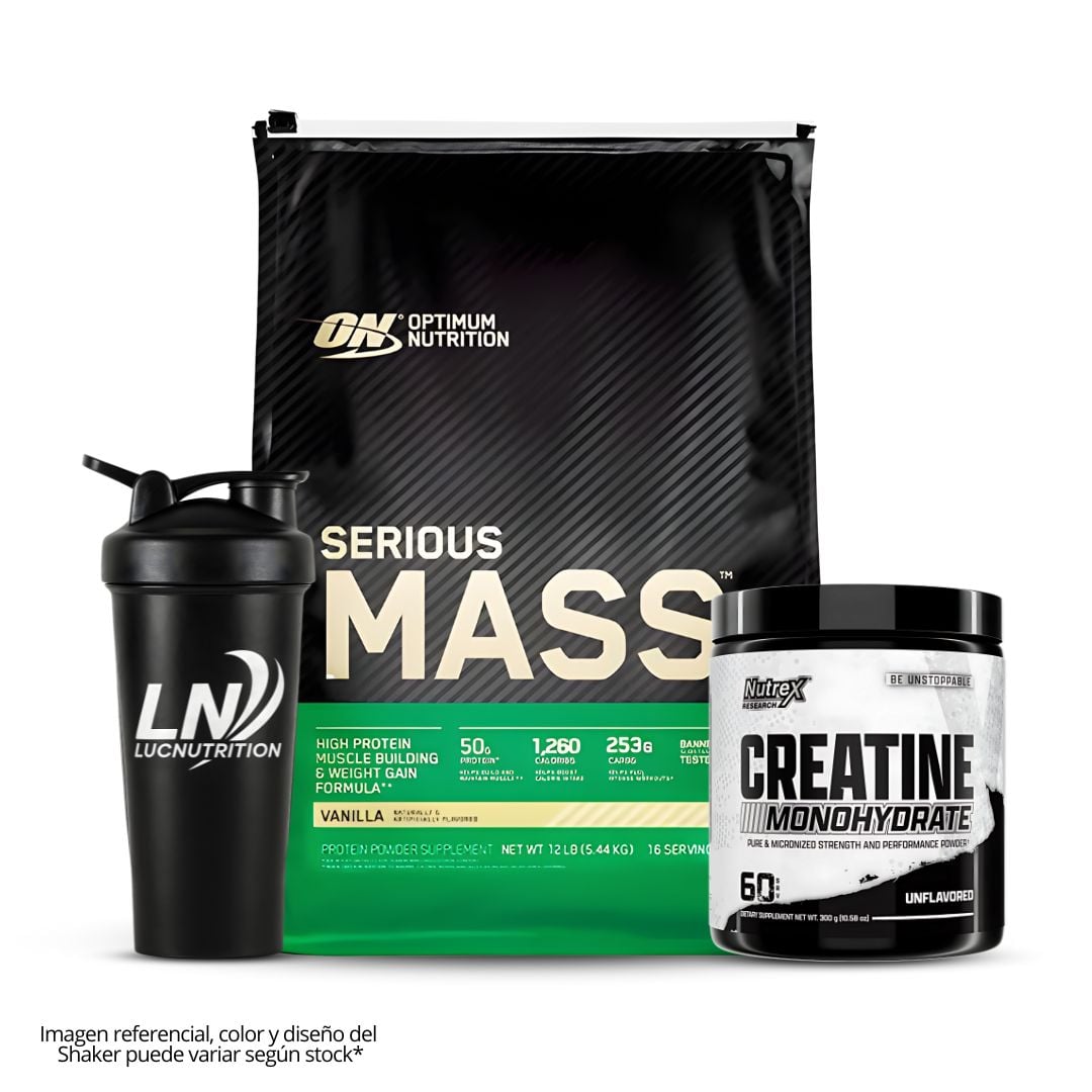 SERIOUS MASS 12 LB GANADOR DE MASA - VAINILLA + CREATINA NUTREX RESEARCH 300 G + SHAKER - 1