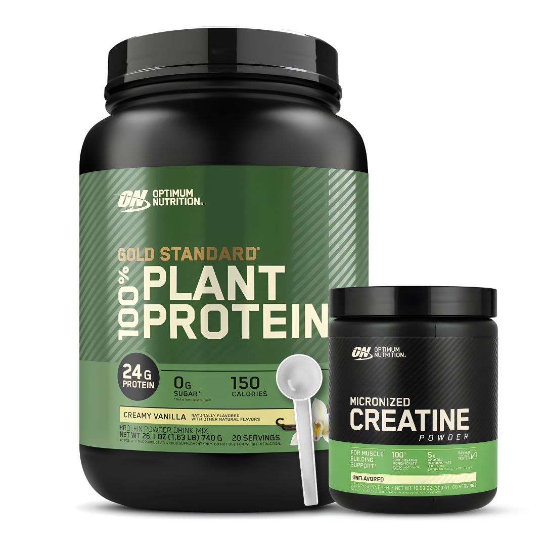 GOLD STANDARD 100% PLANT PROTEIN 740 G - CREAMY VAINILLA + CREATINA OPTIMUM NUTRITION 300 G + SCOOP - 1