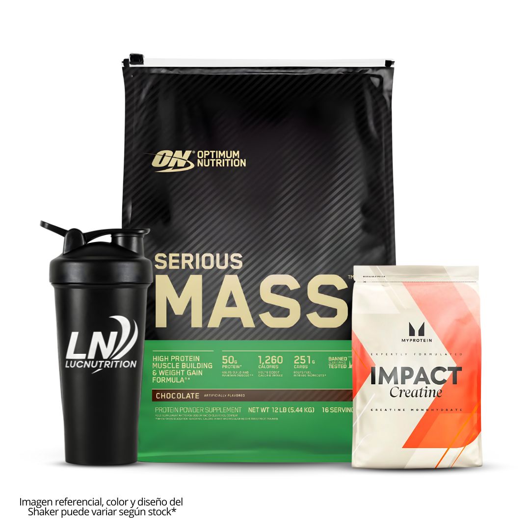 SERIOUS MASS 12 LB GANADOR DE MASA - CHOCOLATE + CREATINA MYPROTEIN 250 G + SHAKER - 1