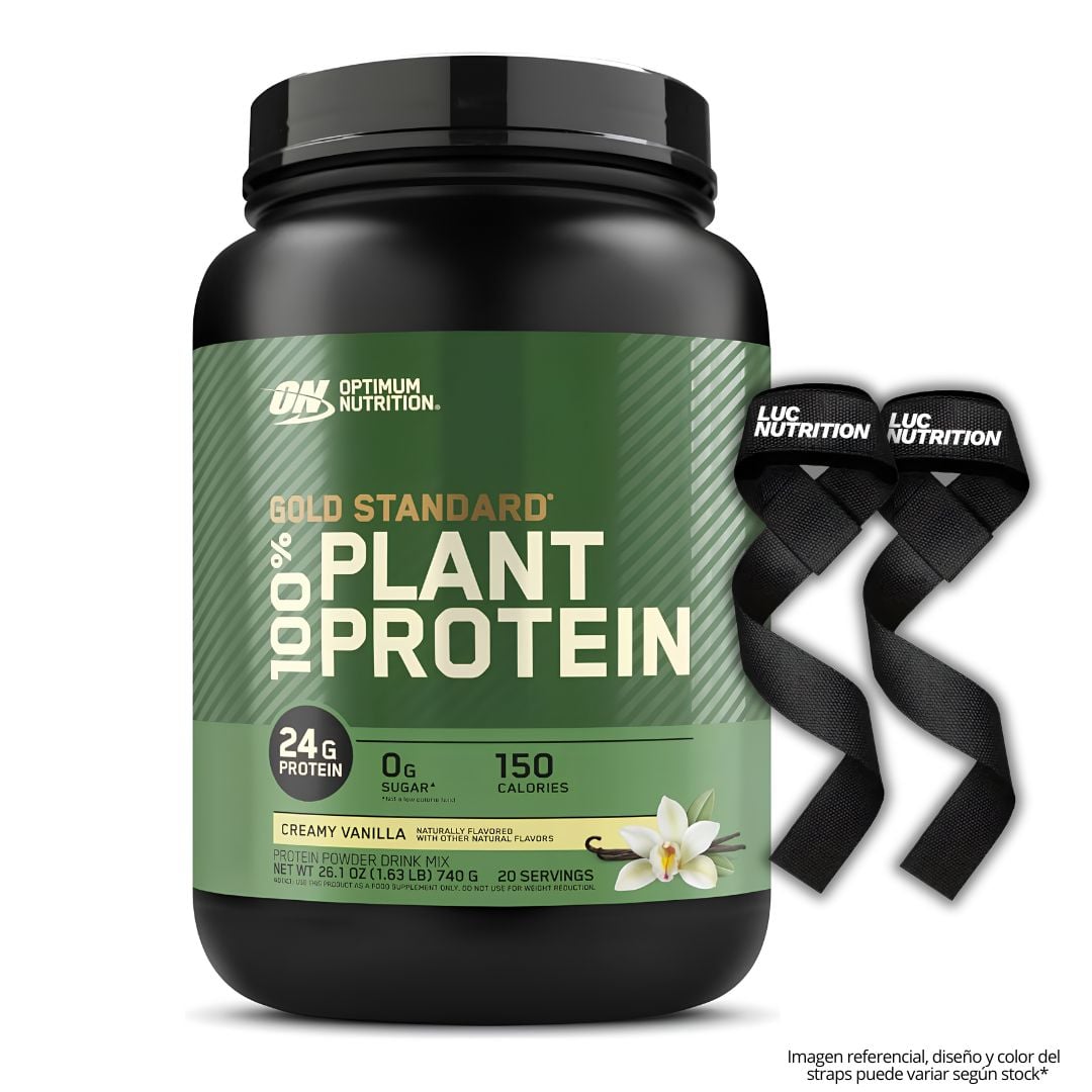 PROTEÍNA VEGANA GOLD STANDARD 100% PLANT PROTEIN / 740 GRAMOS - CREAMY VAINILLA + STRAPS - 1