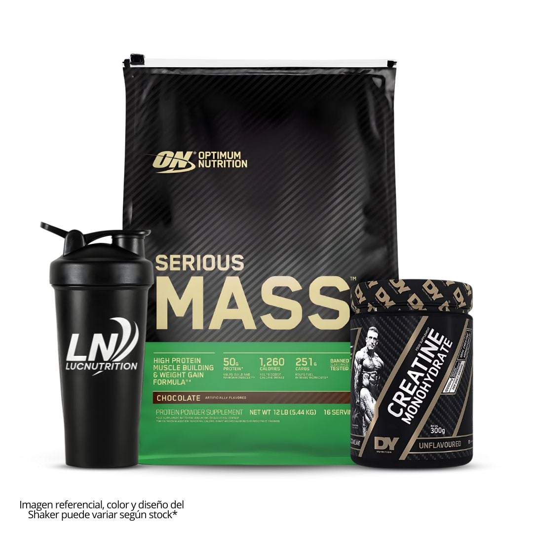 SERIOUS MASS 12 LB GANADOR DE MASA - CHOCOLATE + CREATINA DORIAN YATES 300 G + SHAKER - 1