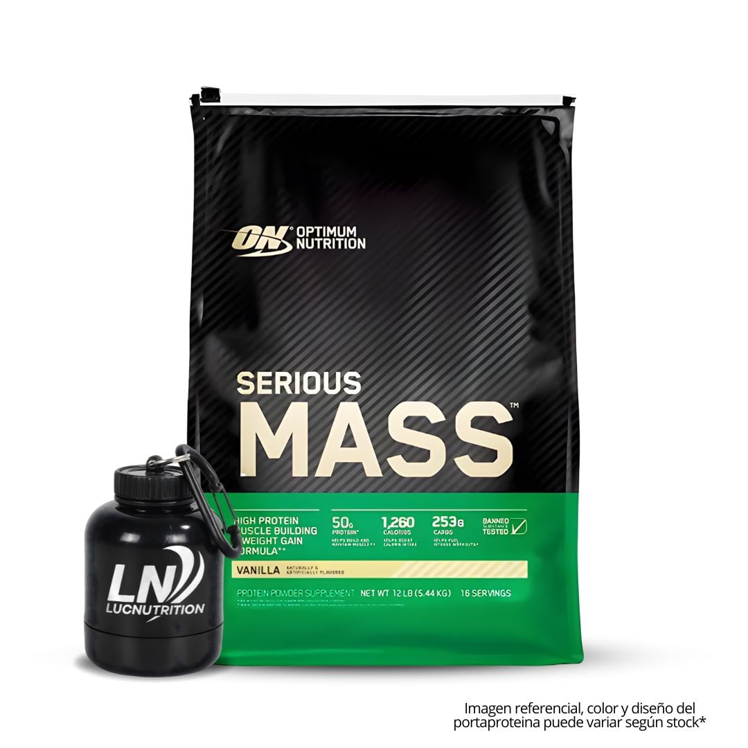 SERIOUS MASS 12 LB / GANADOR DE MASA ON 12 LB - VAINILLA + PORTAPROTEINA - 1