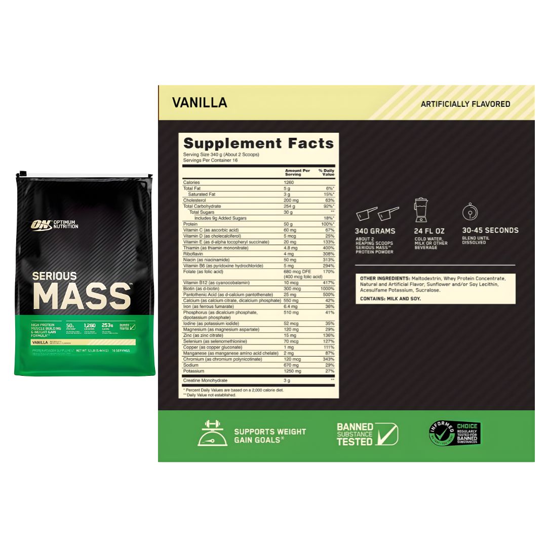 SERIOUS MASS 12 LB / GANADOR DE MASA ON 12 LB - VAINILLA + STRAPS - 4