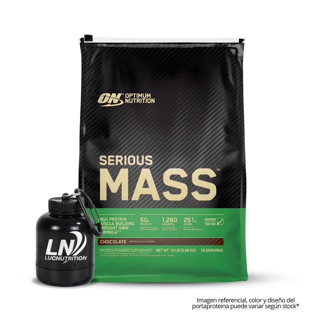SERIOUS MASS 12 LB / GANADOR DE MASA ON 12 LB - CHOCOLATE + PORTAPROTEINA - 1