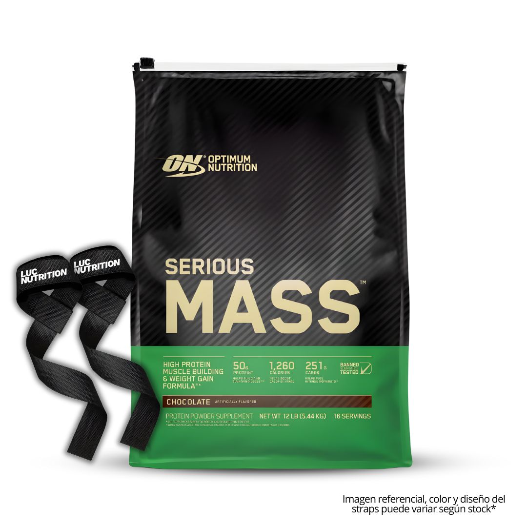 SERIOUS MASS 12 LB / GANADOR DE MASA ON 12 LB - CHOCOLATE + STRAPS - 1