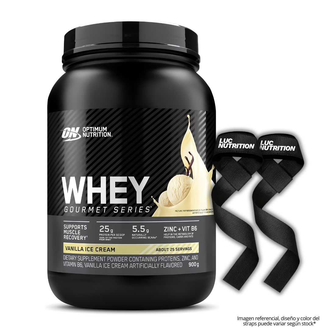 PROTEINA WHEY GOURMET SERIES 900 G OPTIMUM NUTRITION - VAINILLA ICE CREAM + STRAPS - 1