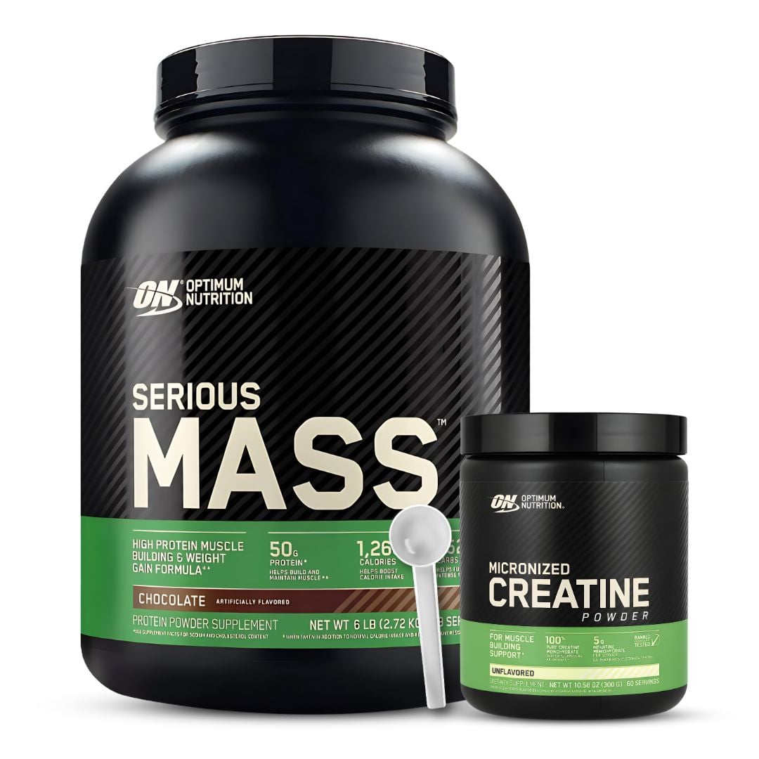 SERIOUS MASS 6 LB GANADOR DE MASA - CHOCOLATE + CREATINA OPTIMUM NUTRITION 300 G + SCOOP - 1