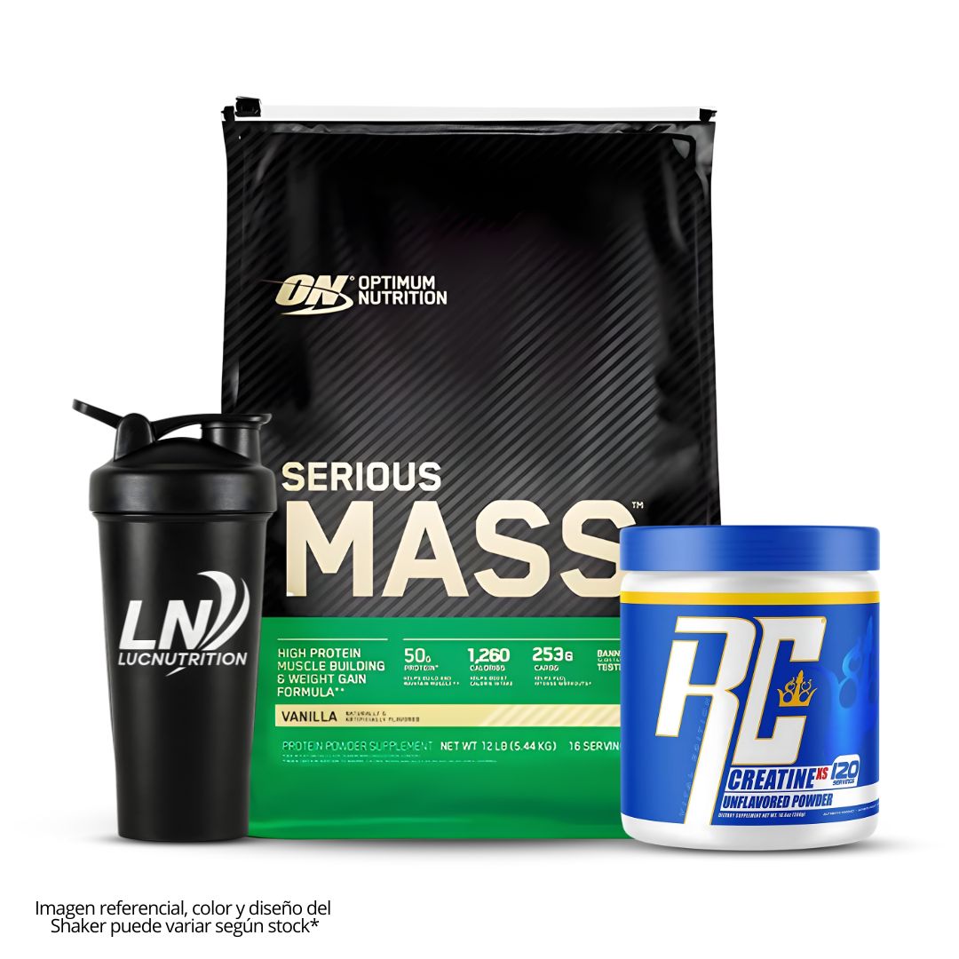 SERIOUS MASS 12 LB GANADOR DE MASA - VAINILLA + CREATINA RONNIE COLEMAN 300 G + SHAKER - 1