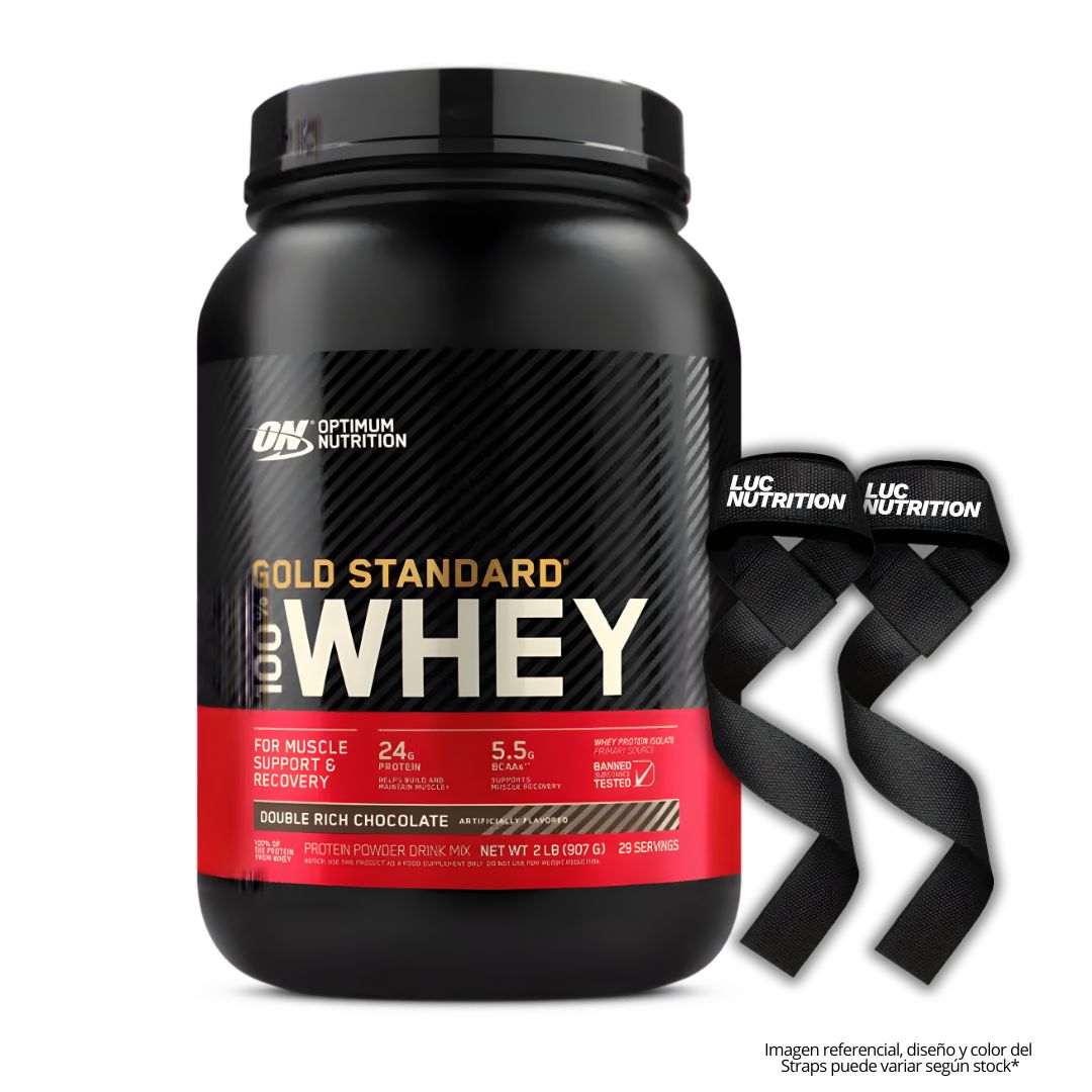 GOLD STANDARD WHEY 2 LB PROTEINA WHEY ON - DOUBLE RICH CHOCOLATE + STRAPS - 1
