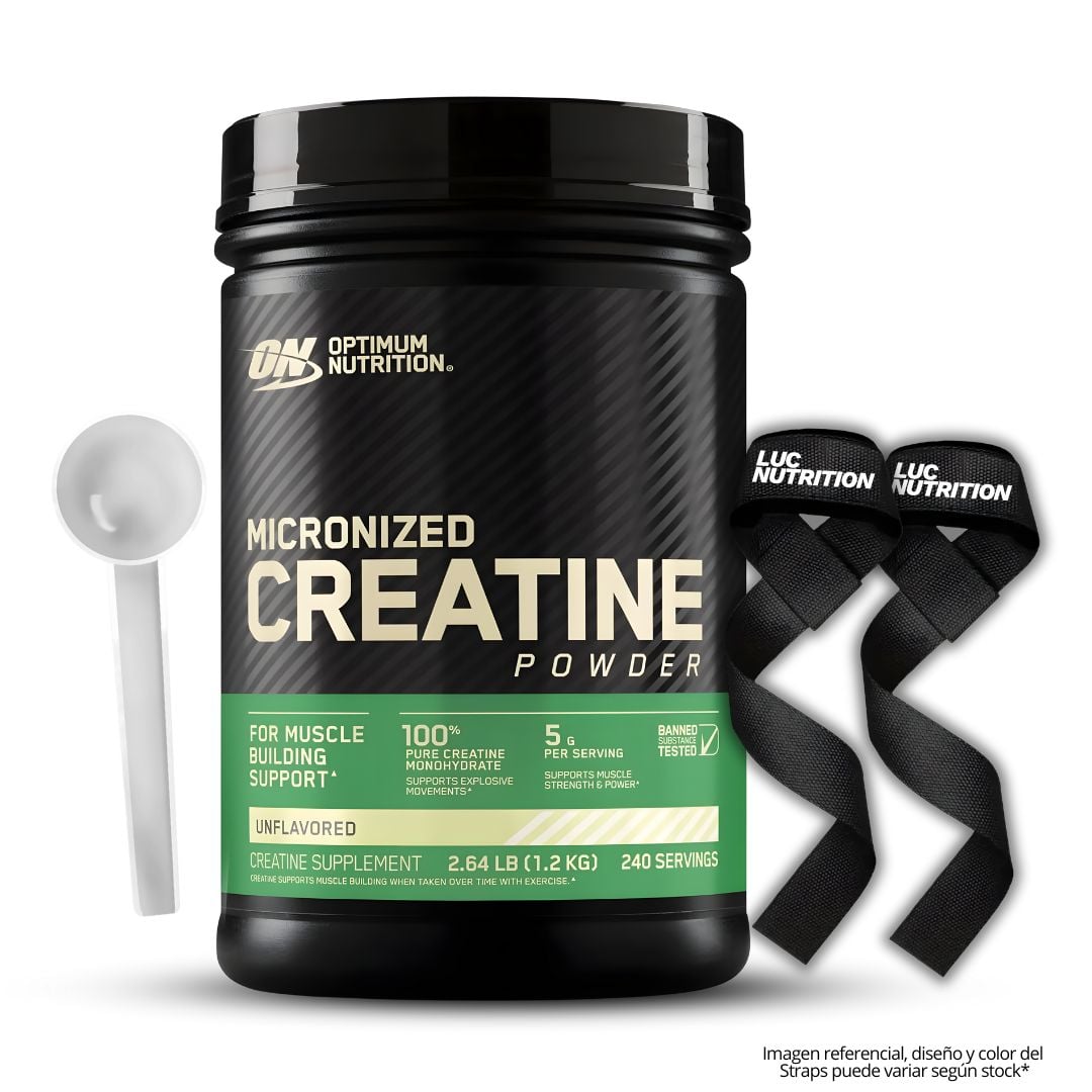 CREATINA OPTIMUM NUTRITION 1.2 KG - CREATINA MONOHIDRATADA ON + SCOOP + STRAPS - 1