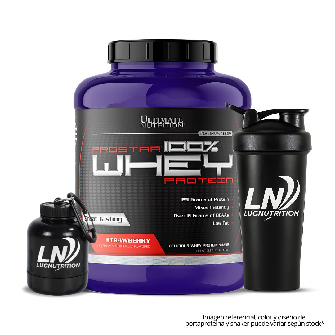 PROSTAR 100 % WHEY 5 LB STRAWBERRY + SHAKER + PORTAPROTEINA - 1