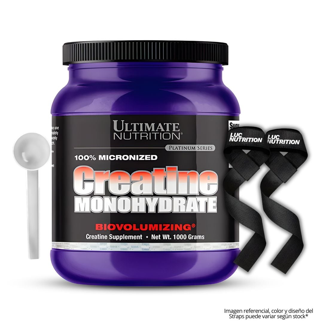CREATINA ULTIMATE NUTRITION 1 KG - CREATINA MONOHIDRATADA Y MICRONIZADA + SCOOP + STRAPS - 1