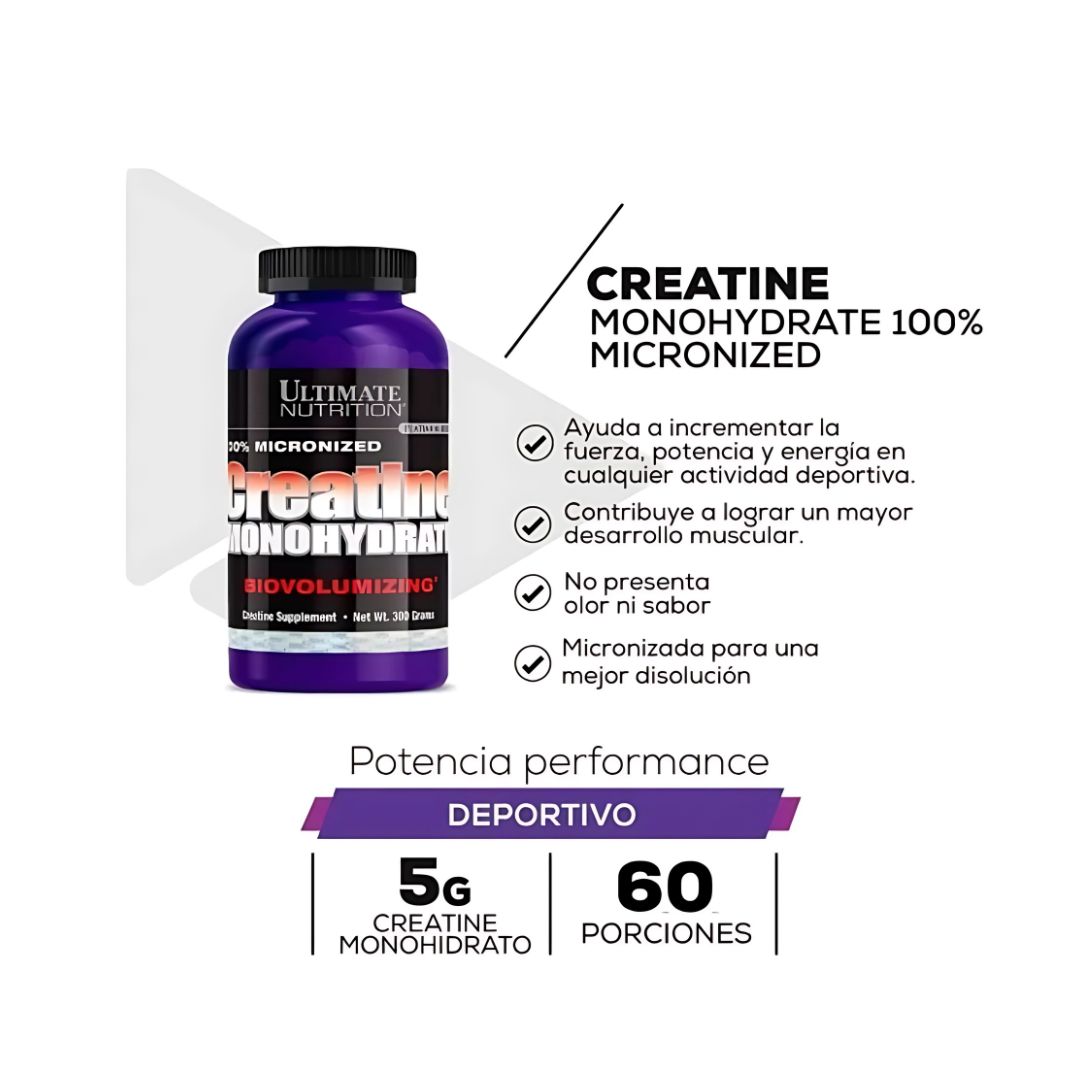CREATINA ULTIMATE NUTRITION 300 G - MICRONIZADA + OMEGA 3 HERBALMAX 100 CAP SCOOP + SHAKER - 3
