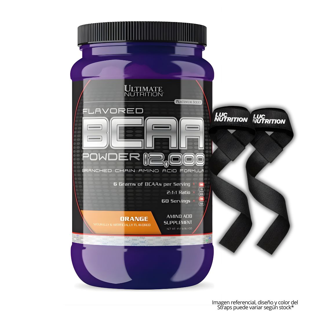BCAA 12000 AMINOÁCIDOS ULTIMATE NUTRITION / 60 SERVICIOS - ORANGE + STRAPS - 1