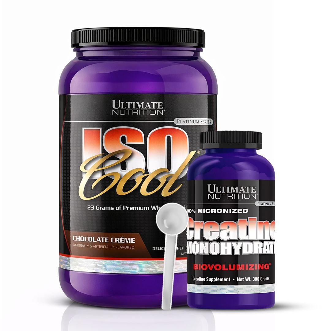 ISO COOL 2 LB PROTEINA ISOLATADA - CHOCOLATE + CREATINA ULTIMATE NUTRITION 300 G + SCOOP - 1