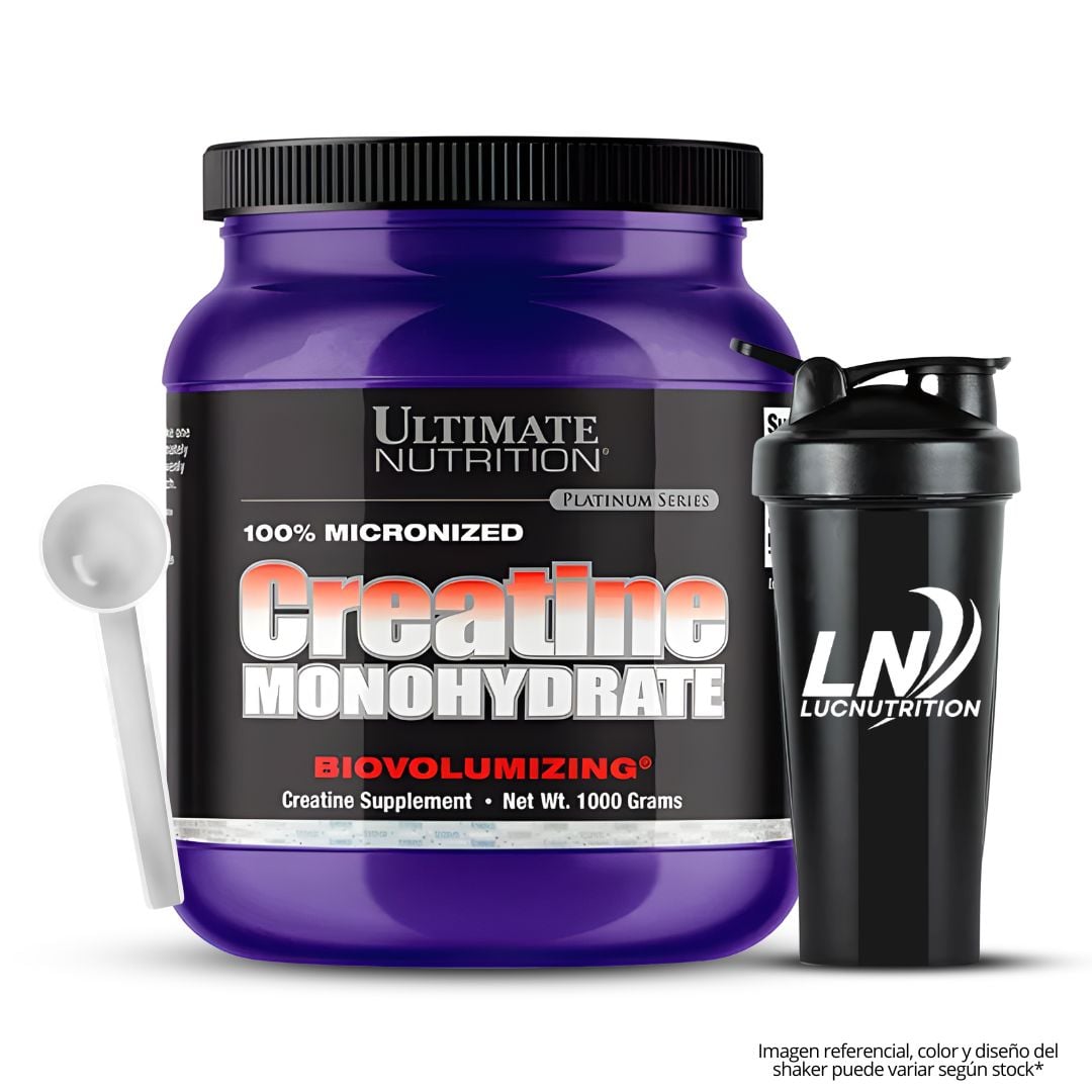 CREATINA ULTIMATE NUTRITION 1 KG - CREATINA MONOHIDRATADA Y MICRONIZADA 200 SERV + SCOOP + SHAKER - 1