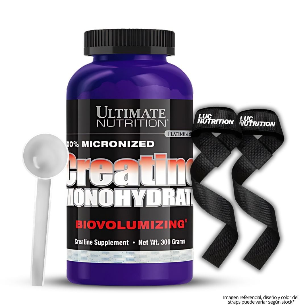 CREATINA ULTIMATE NUTRITION 300 G - CREATINA MONOHIDRATADA Y MICRONIZADA + SCOOP + STRAPS - 1