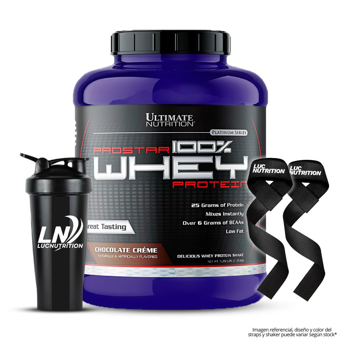 PROSTAR 100% WHEY 5 LB PROTEINA WHEY - CHOCOLATE CREMA + SHAKER + STRAPS - 1