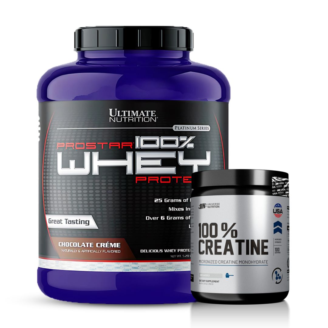 PROTEINA PROSTAR WHEY 5 LB - CHOCOLATE + CREATINA UNIVERSE NUTRITION 250 G - 1