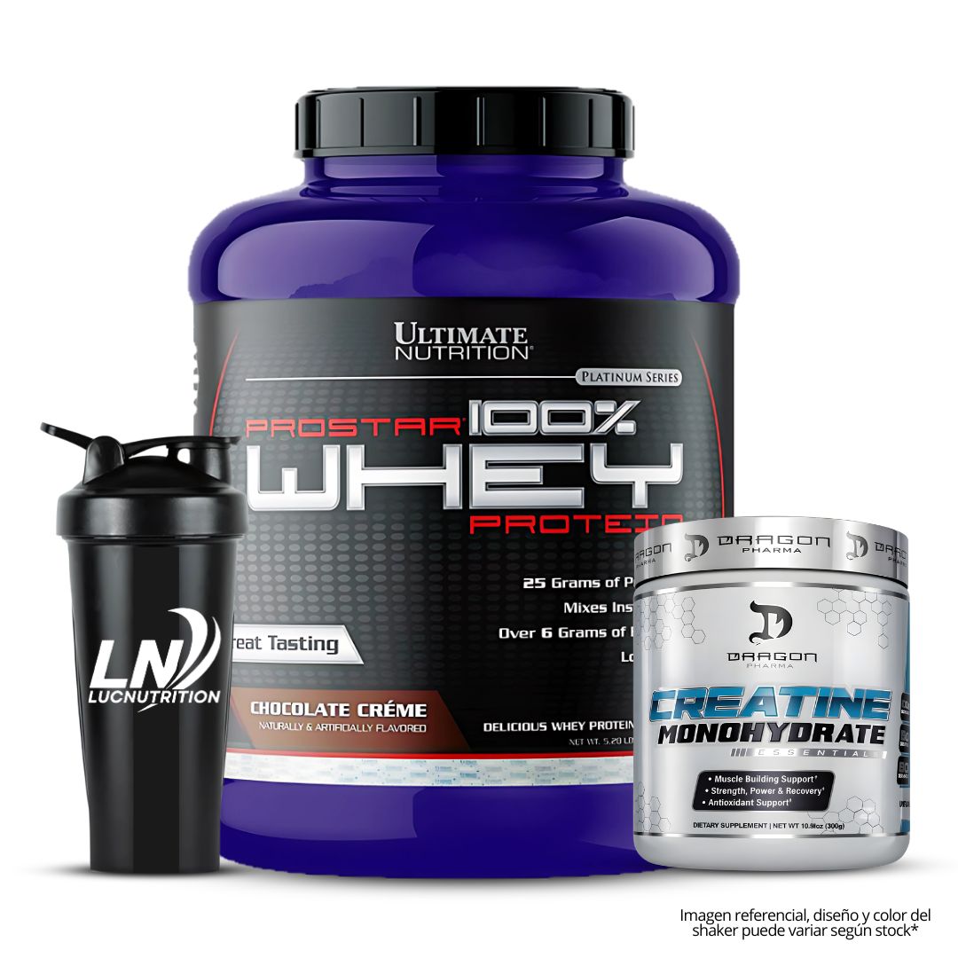 PROSTAR 100 % WHEY 5 LB - CHOCOLATE + CREATINA DRAGON PHARMA 300 G + SHAKER - 1
