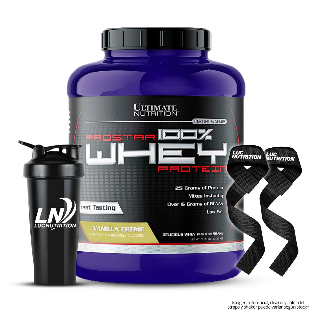 PROSTAR 100% WHEY 5 LB PROTEINA WHEY - VAINILLA CREMA + SHAKER + STRAPS - 1