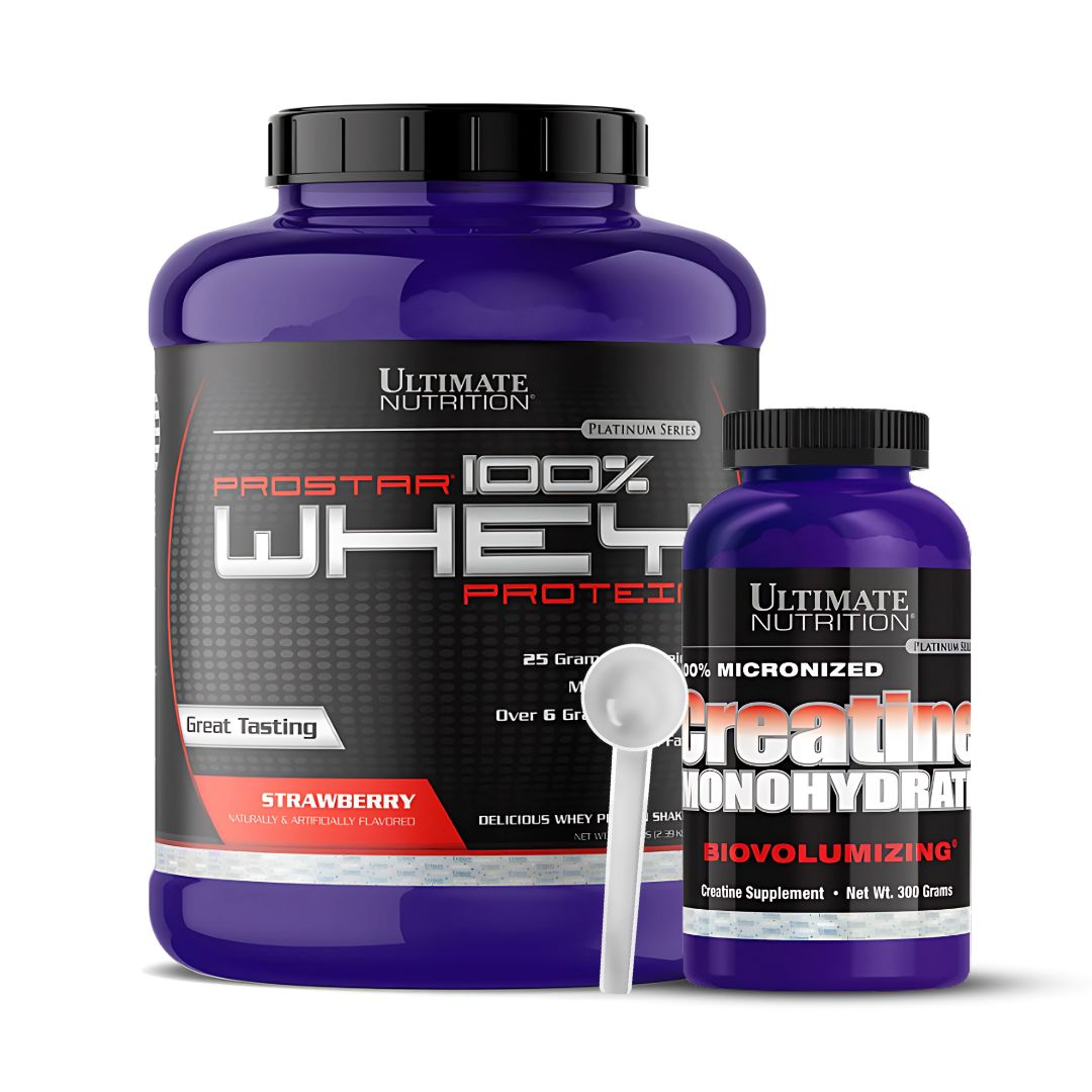 PROSTAR 100 % WHEY 5 LB STRAWBERRY + CREATINA ULTIMATE NUTRITION 300 G + SCOOP - 1