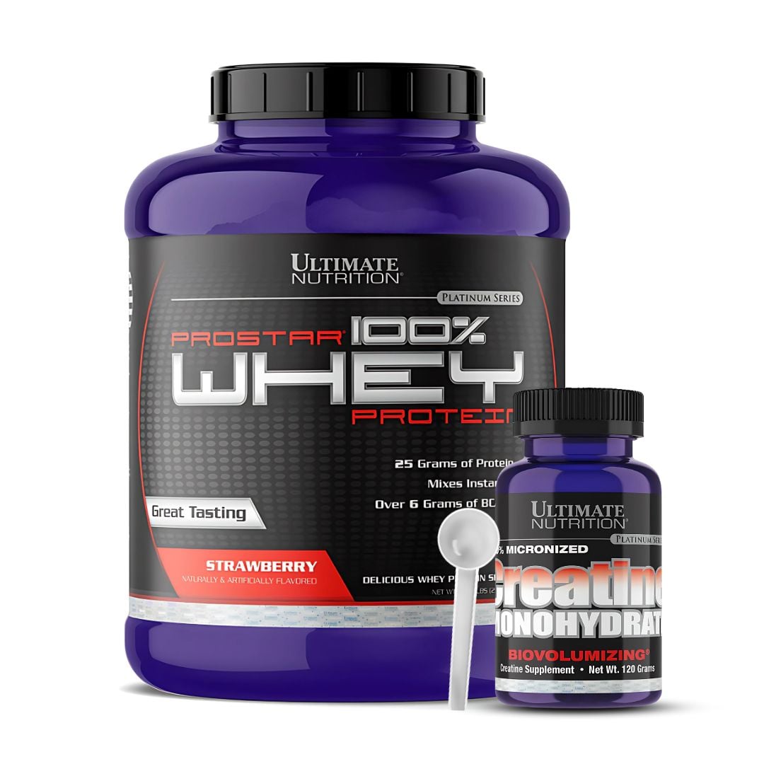 PROSTAR 100 % WHEY 5 LB - STRAWBERRY+ CREATINA ULTIMATE NUTRITION 120 G + SCOOP - 1