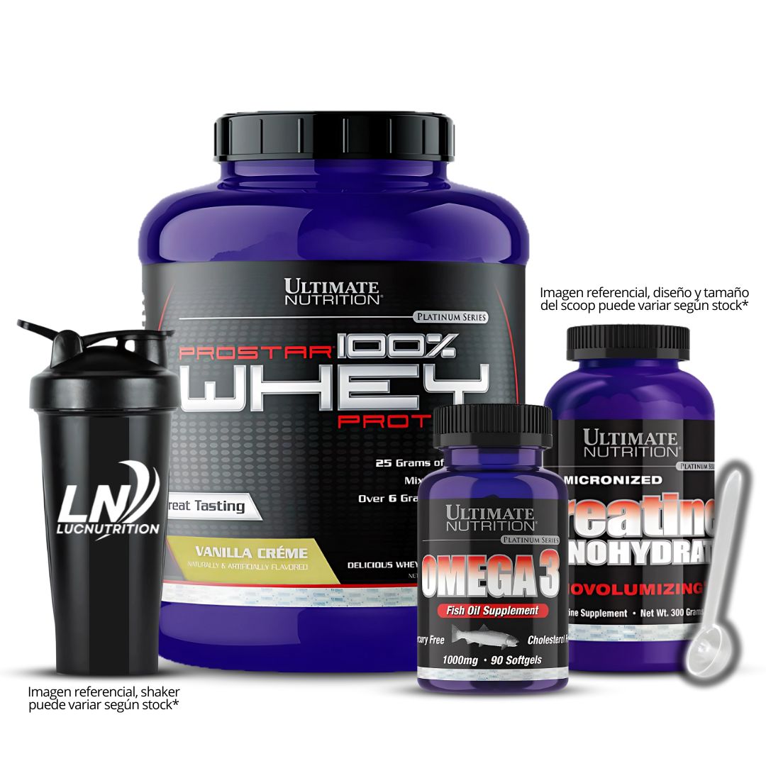 PROSTAR 100 % WHEY 5 LB - VAINILLA CREMA + CREATINA ULTIMATE 300 G + OMEGA 3 ULTIMATE 90 CAP + SHAKER SCOOP - 1