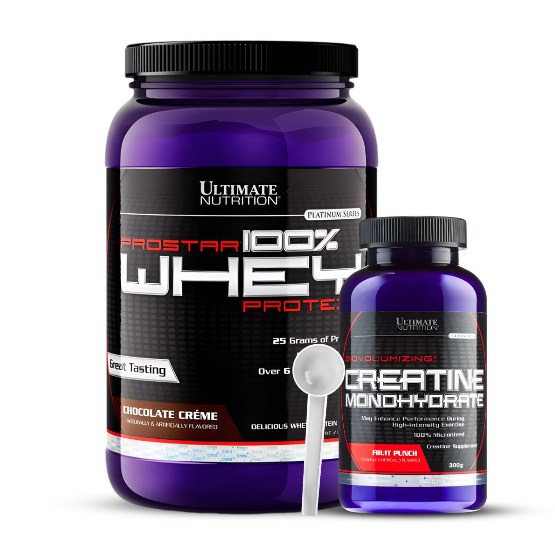 PROSTAR WHEY 2 LB - CHOCOLATE CREMA + CREATINA ULTIMATE NUTRITION 300 G SABORIZADA - FRUIT PUNCH + SCOOP - 1