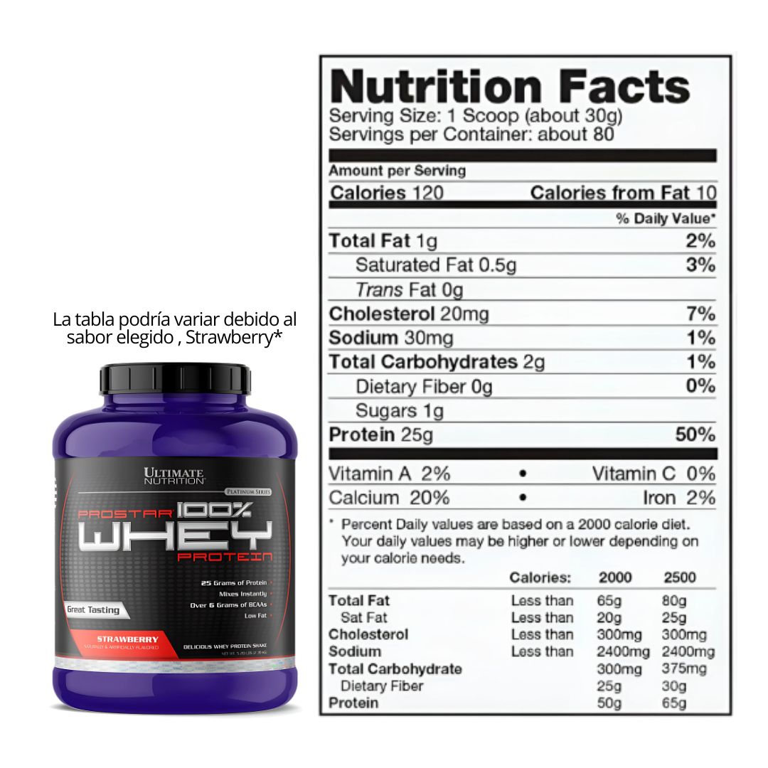 PROSTAR 100 % WHEY 5 LB - STRAWBERRY + CREATINA ULTIMATE NUTRITION 300 G + SHAKER + SCOOP + STRAPS - 2