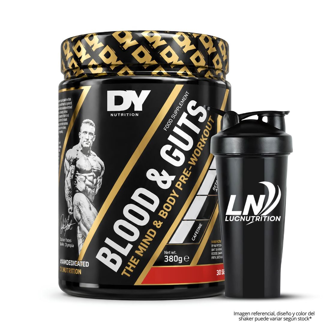 BLOOD AND GUTS 40 SERVICIOS PRE ENTRENO - STRAWBERRY + SHAKER - 1