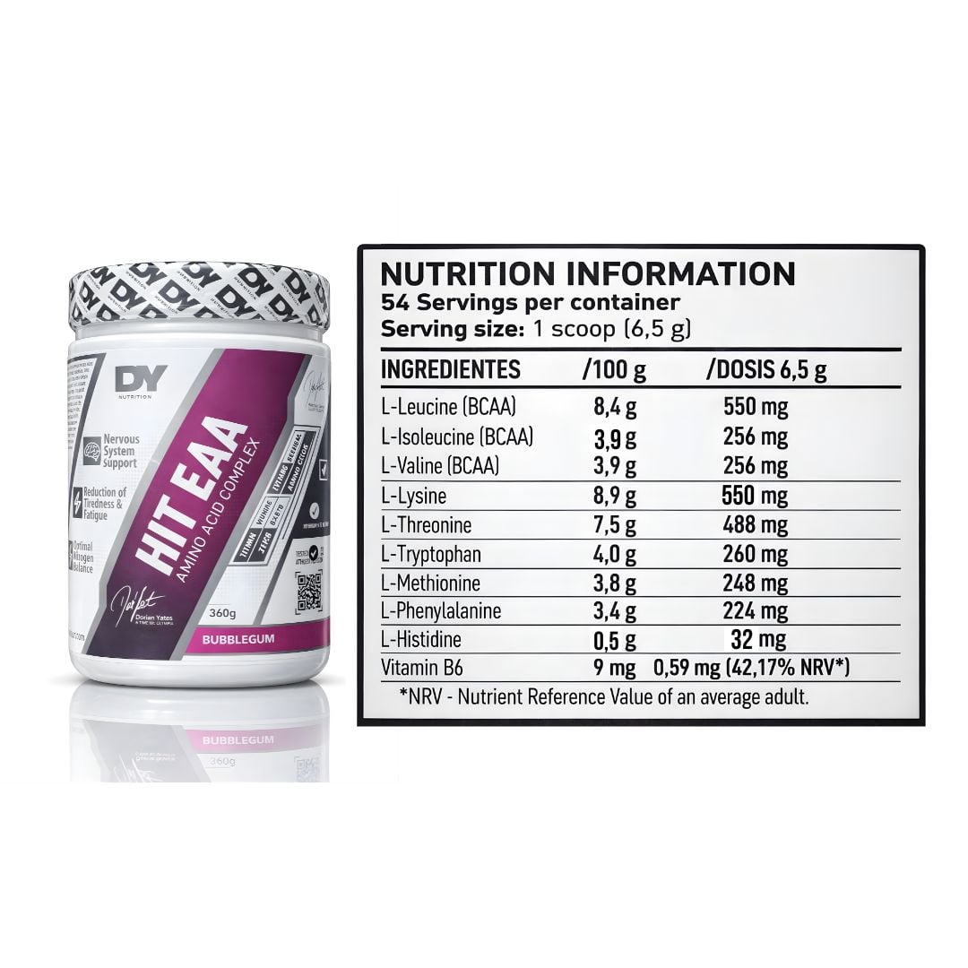 HIT EAA - AMINOÁCIDO COMPLEX DORIAN YATES 54 SERVICIOS - BUBBLEGUM + STRAPS - 2