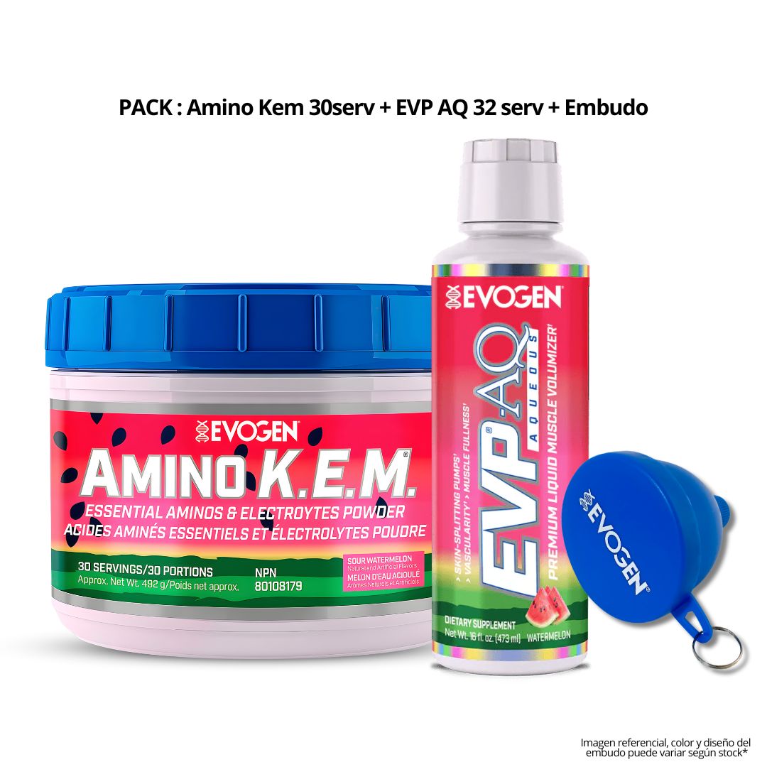 AMINO K.E.M 30 SERVICIOS WATERMELON + EVP-AQ EVOGEN GLICEROL LIQUIDO 32 SERV WATERMELON + EMBUDO - 1