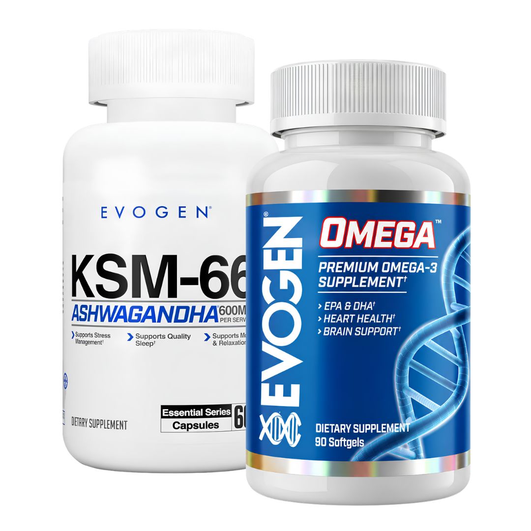 ASHWAGANDHA EVOGEN KSM-66 / 600 MG - 60 CAPSULAS + OMEGA 3 EVOGEN 3000 MG - 90 CAPSULAS - 1