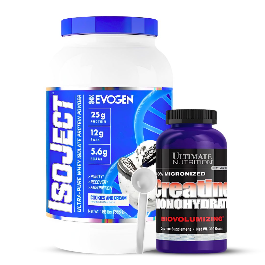 ISOJECT 26 SERV PROTEINA ISOLATADA - COOKIE AND CREAM + CREATINA ULTIMATE NUTRITION 300 G + SCOOP - 1