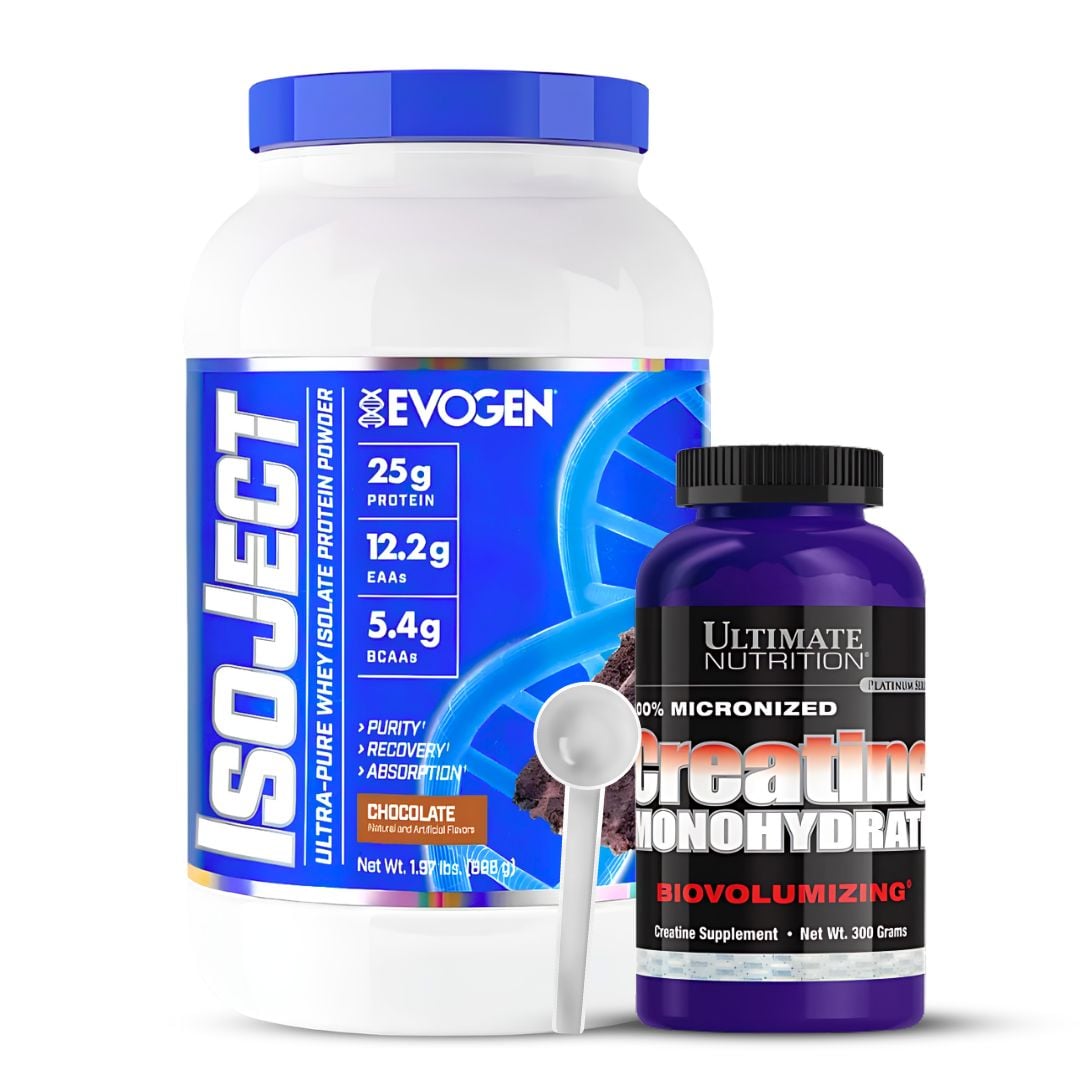 ISOJECT 28 SERV PROTEINA ISOLATADA - CHOCOLATE + CREATINA ULTIMATE NUTRITION 300 G + SCOOP - 1