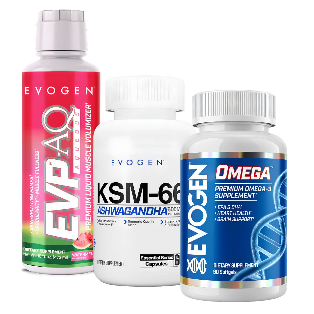 ASHWAGANDHA EVOGEN KSM-66 - 60 CAP + OMEGA 3 EVOGEN - 90 CAP + EVP-AQ EVOGEN GLICEROL - WATERMELON - 1