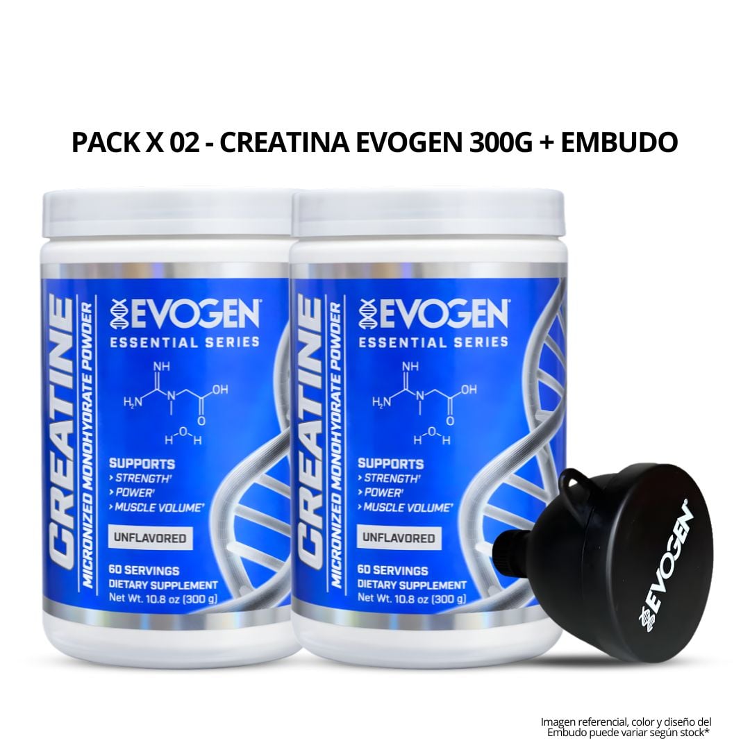 PACK X 02 - CREATINA EVOGEN 300 G - CREATINA MICRONIZADA Y MONOHIDRATADA + EMBUDO - 1