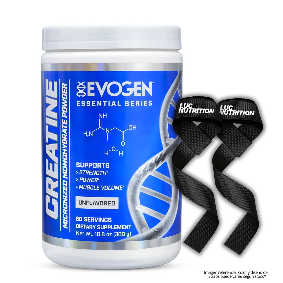 CREATINA EVOGEN 300 G - CREATINA MICRONIZADA Y MONOHIDRATADA + STRAPS - 1