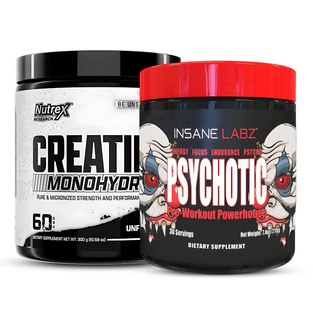 CREATINA NUTREX RESEARCH 300 G + PRE-ENTRENO PSYCHOTIC ROJO 30 SERVICIOS - FRUIT PUNCH - 1