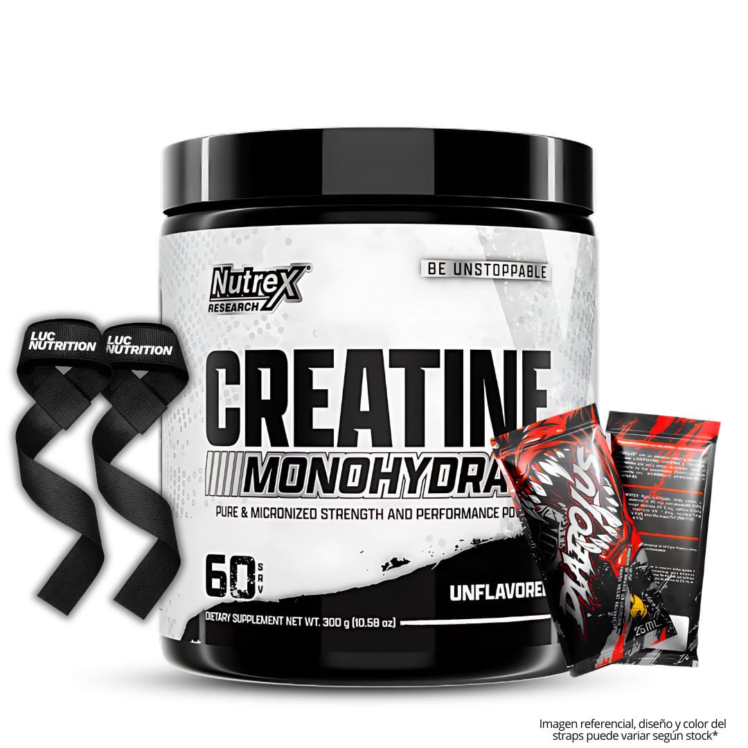 CREATINA NUTREX RESEARCH 300 G - CREATINA MONOHIDRATADA + STRAPS + 2 SACHET DIABOLUS - 1