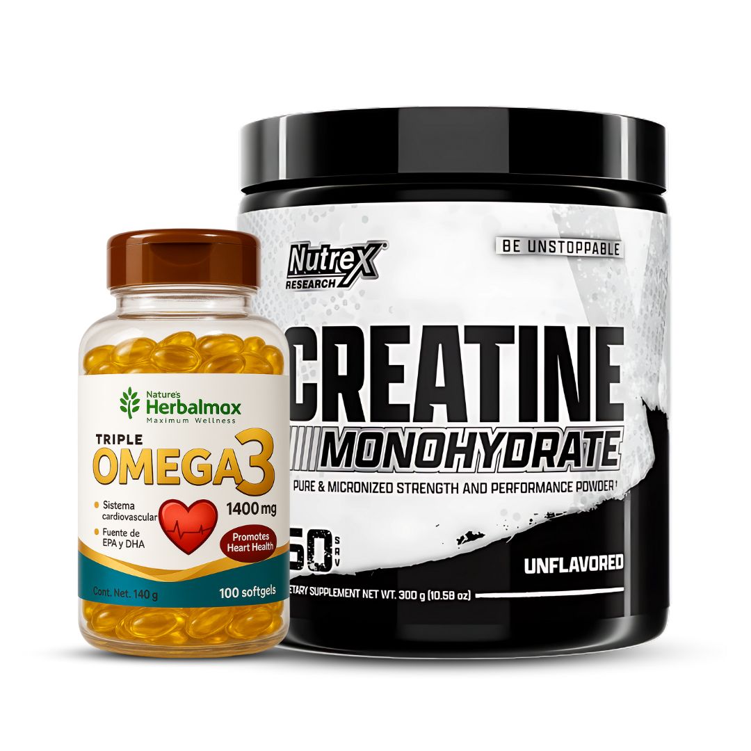 CREATINA NUTREX RESEARCH 300 G + OMEGA 3 HERBALMAX 1400 MG - 100 CÁPSULAS - 1
